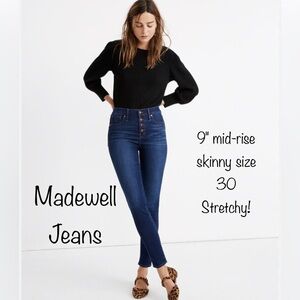 Madewell women's Blue Denim Jeans 9" Mid-Rise Skinny size 30 stretchy fit!